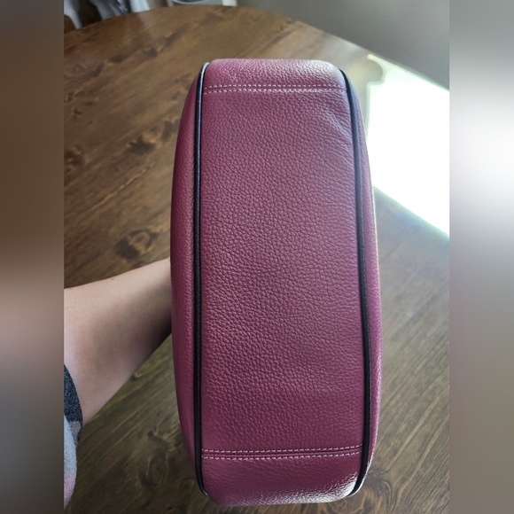 COACH Mauve Pink Leather Shoulder Hobo with Dark Plum Trim - Picture 4 of 5